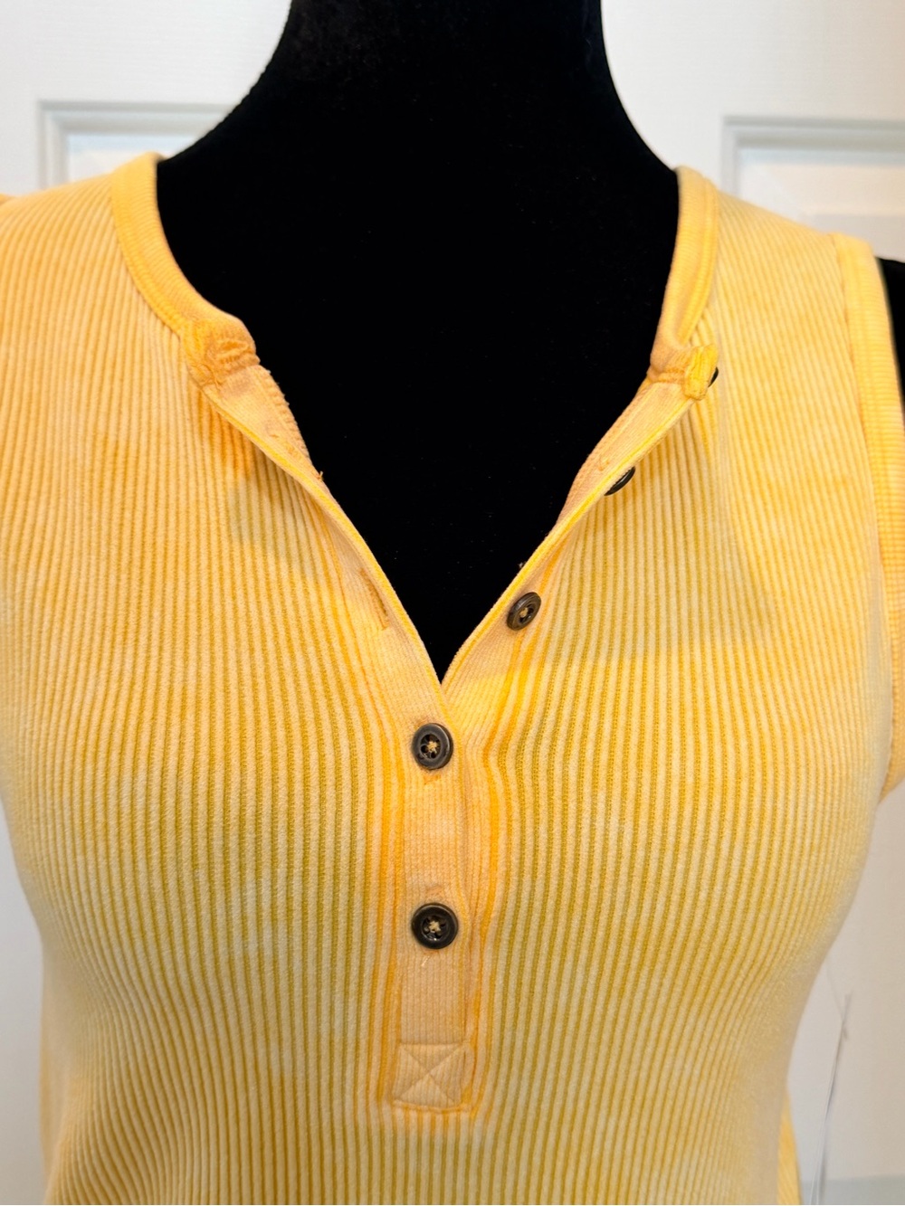 Women's Yellow Ribbed Henley Tank Top from Buckle - Picture 2 of 6